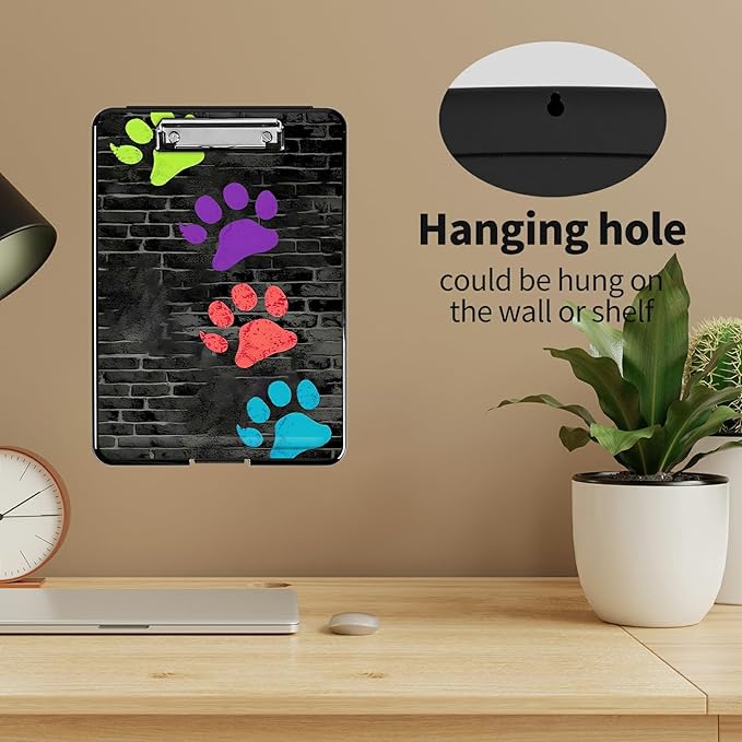A4 Clipboards,Heavy Duty Waterproof Nursing Plastic Folder Clipboard with Storage Clip Boards,File Folder Storage Box Clipboard Case for Teacher,Doctor,Offices,Paw Prints
