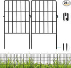 Decorative Garden Fence 24 Pack, 24 Ft (L) X 24 in (H) Black Square Rustproof Metal Fence, Animal Barrier Fence for Small Dog, Outdoor Flower Bed Landscape Decor for Yard