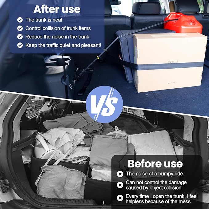 Cargo Straps for Car Trunk – Self-Retracting Tie-Down Straps – 2-Point Ratchet Tie-Down Straps with Hooks – Heavy-Duty Car Straps for Cargo Organization and Storage – for SUVs, Hatchbacks