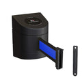 Crowd Control Warehouse - CCW Series WMB-220 Fixed Wall Mount Retractable Belt Barrier - 15 Foot, Black Horizontal Blue Stripe Belt with Black ABS Case