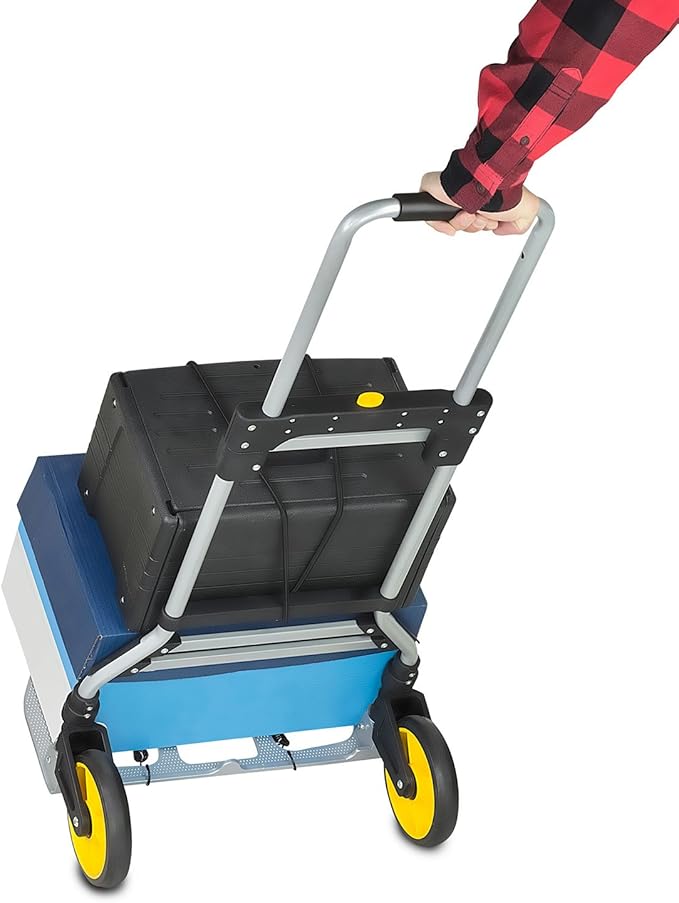 Mount-It! Folding Hand Truck and Personal Dolly, Aluminum Trolley, Heavy Duty 264 Lb Capacity Cart, Dolly Cart with Wheels of Durable Rubber, Soft Grip Telescoping Handle for Indoor Outdoor, Foldable
