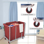 10 Bushels Laundry Cart Commercial/Home,Heavy Duty Large Stainless Steel Rolling Laundry Basket with Wheels，for Laundry Organizer and Storage,260LBS Load (Red)
