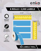 enKo [6 Rolls, 2100 Labels] Address, Shipping & Barcode Labels 30252 - Cyan/Blue (1-1/8" x 3-1/2") Compatible for Dymo LabelWriter & Rollo Printer