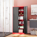 Metal Storage Cabinet-72” Tall Steel File Cabinets with Lockable Doors and Adjustable Shelves-Black&Red Steel Storage Cabinet for Kitchen, Office, Garage