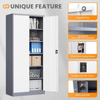 Metal Garage Storage Cabinets with Lock, 71" Tall Tool Cabinet with 2 Door and 5 Adjustable Shelves, Locking Garage Cabinets and Lockable Steel Locker for Home Office Warehouse-(Gray White-71”H)