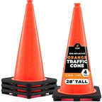 Xpose Safety 28 Inch Orange Traffic Cones, 4-Pack - Multipurpose PVC Plastic Safety Cone for Parking, Soccer, Caution, Kids and Construction - DOT Approved