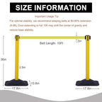OangeStar 4-Pack Commercial Crowd Control Stanchions with 10ft Retractable Belt, Heavy Duty Queue Barriers for Events, Black Rubber Base Post for High Traffic Areas, Banks & Retail Stores, Yellow
