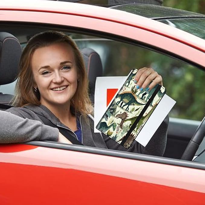 Car Registration and Insurance Holder, Leather Car Glove Box Organizer, Cool Car Accessories for ID, Driver's License Cards & Essential Document,business cards,Men&WomenCute Dinosaur Dinos