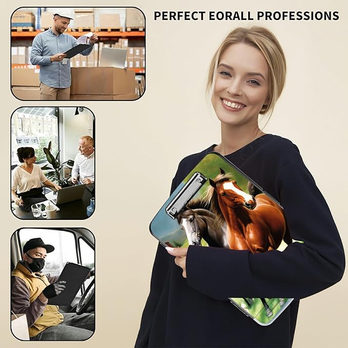 File Clipboard Storage with Pen Holder High Capacity Plastic Nursing Clipboards File Folder Storage Box Clipboard with Heavy Duty Clips for Teacher,Doctor,Offices-Running Horse
