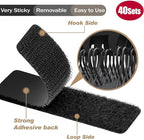 40Sets-1x4 inch Hook&Loop Strips with Adhesive, Black Command Strips with Backing, Heavy Duty Adhesive Fasten Mounting Tape for Home Office School and Crafting