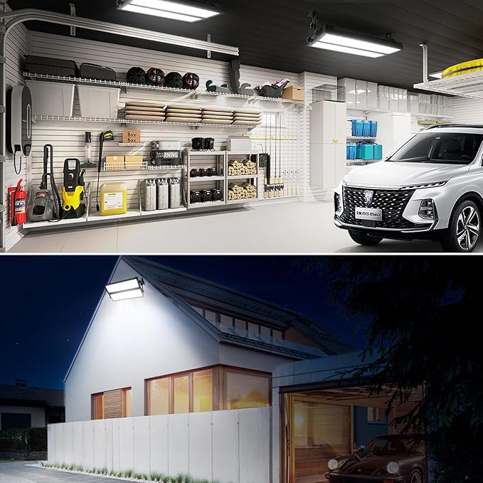 FastDeng 2 Pack LED Shop Lights, 150W 18000lm 5000K Daylight LED Garage Light, IP66 Waterproof Outdoor Flood Light with US Plug 10FT Cord and Switch for Workshop Yard Factory Warehouse