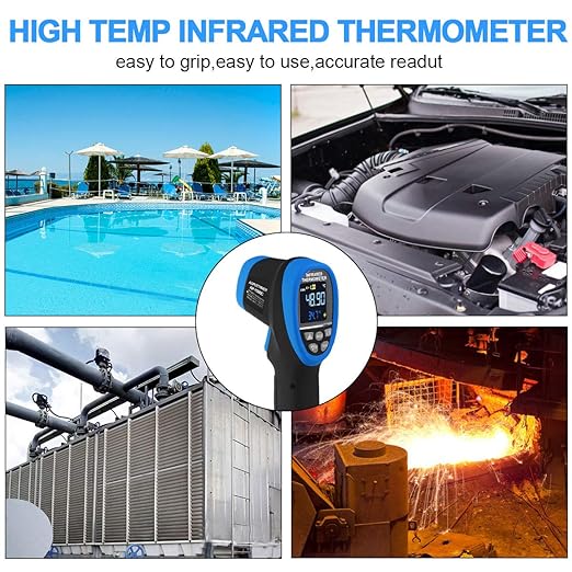 High Temperature IR Thermometer -58℉- 2732℉,Dual Laser Industrial Pyrometer 30:1 Non Contact Digital Thermometer Gun with Large LCD Color Display Blacklight and Flashlight, Adjustable Emissivity