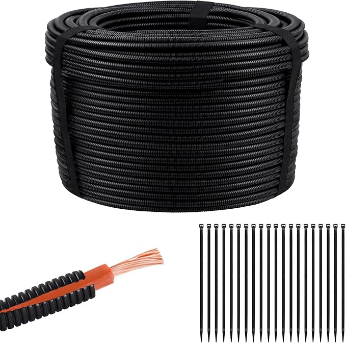 250FT Split Wire Loom Tubing, 1/4 Inch Wire Protector Tubing, Automotive Wire Flexible Conduit Cord Covers with 20 Cable Ties for Automotive Marine RV Agriculture Electrical Cable Protection
