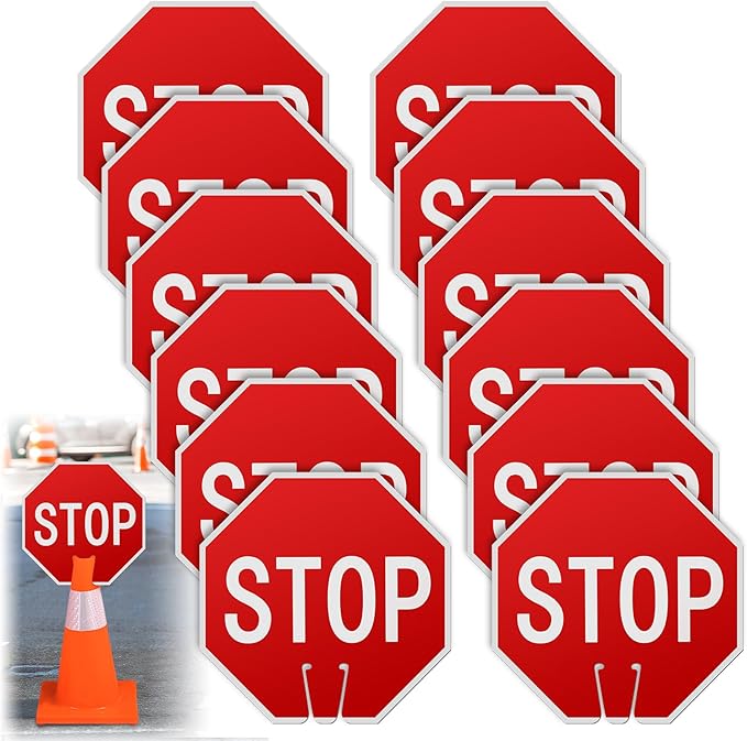 Geetery 12 Pcs Stop Signs Traffic Signs 12 x 12 Inches, Street Road Traffic Cone Top Warning Double Sided for Barricade Outdoor Weather Fade Resistant, Wear Resistant