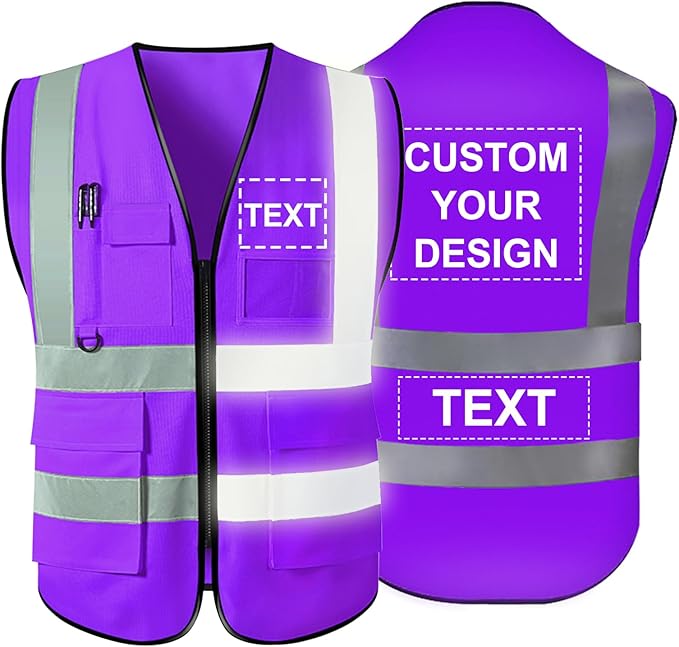 Personalized Safety Vest Custom High Vis Vest Customize Logo Safety Vest with Reflective Strip 5 Pockets Workwear
