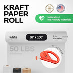 White Kraft Paper Roll 24" x 1200" (100 feet) with Cutter- USA-Made Wrapping Paper for Packing, Moving, Shipping & Crafts/Arts - 100% Recyclable Natural Craft Material by IDL Packaging