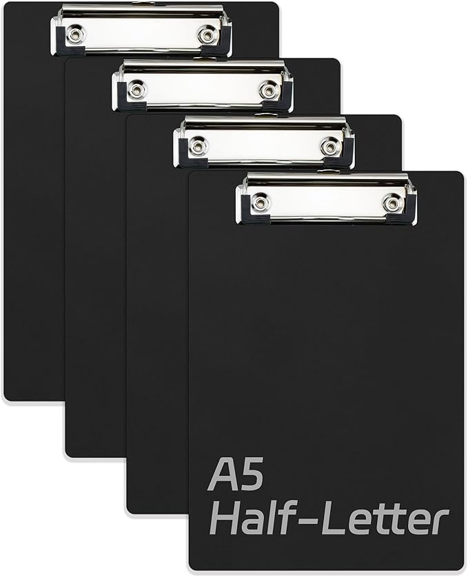 Small Clipboards 6" X 9" Mini Clipboards 4-Pack Portable Clipboards A5 Size Half Letter Clipboard Menu Pads Receipt Clips for School Office Restaurant Cafe Hotel (Black)