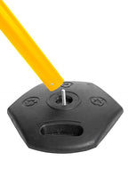 Xpress Safety Stanchion– 11’ Premium Polyester Belt, Universal 4-Way Connection, Rubber Base, Handle, 40” Height, 21 lbs – (Outdoor Yellow Post, Rubber Base, 11’ Chevron Yellow/Black