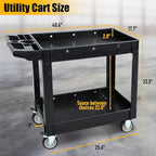Utility Rolling Tool Cart, 40 x 17-Inch Plastic Rolling Carts Huge Storage W/Deep 2-Shelf Heavy Duty Service Carts with Wheels,550 lbs Capacity Organizer for Garage,Warehouse,Workshop-Medium