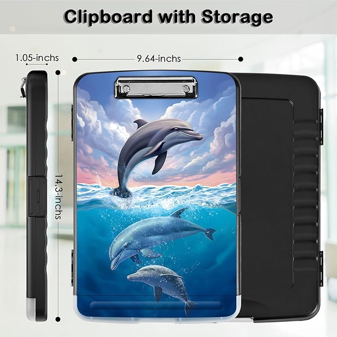 Clipboard with Storage,Office Supplies Nursing Clipboards Folder with Pen Holder Plastic Storage ClipBoard Foldable for Teacher Nurse,Cute Dolphin