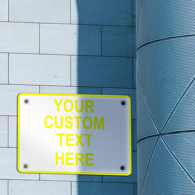 Aluminum Weatherproof Metal Sign Multiple Sizes Custom Personalized Text Here White Yellow Caution Horizontal Street Signs 24x18Inches