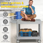 Heavy Duty Plastic Utility Cart with Wheels, Rolling Flatbed Tool Cart on Wheels, Service Cart for Garage, Warehouse, Workshop, Office, Cleaning (Gray-45.7 inch)