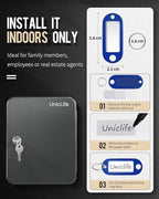 Uniclife 48-Key Steel Key Cabinet with 2 Unlocking Keys Wall Mounted Key Organizer Black Frosted Security Box with Hooks and Key Tag Labels Identifiers in 9 Assorted Colors