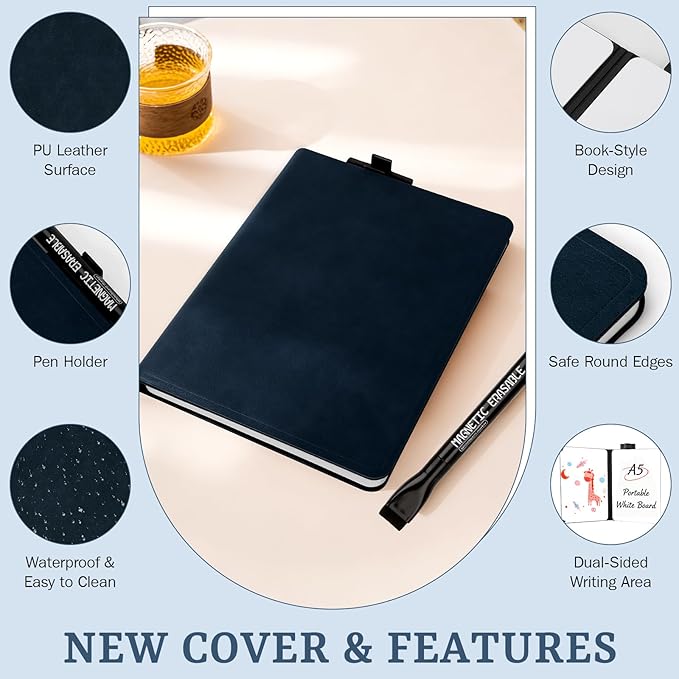 8.4" x 6" Portable White Board Dry Erase Notebook, PU Leather Shell Double Sided Folding Whiteboards with 3 Pens, Small Travel Dry Erase Board for Study, Meeting, Planning,doodling,Gift for Child