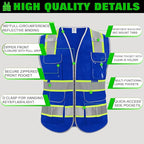 BeautyWill 5Pack Custom Logo Safety Vest 8 Pockets Class2 ANSI Certified High Visibility Reflective Vest for Men - Personalized Logo Heavy-Duty Work Vest（Blue，XL）