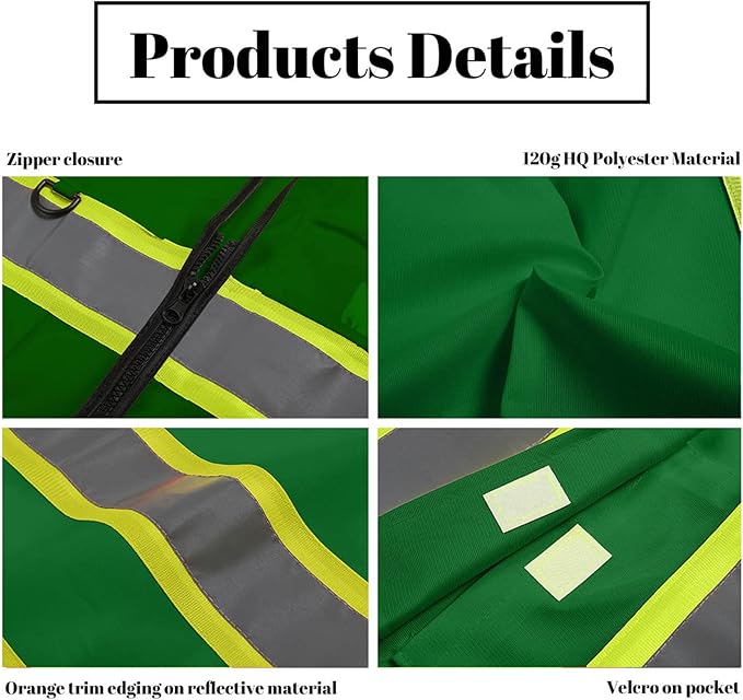 Safety Vest Reflective High Visibility with 5 Pockets ＆Zipper Class 2 Adult Unisex Construction Security Workwear
