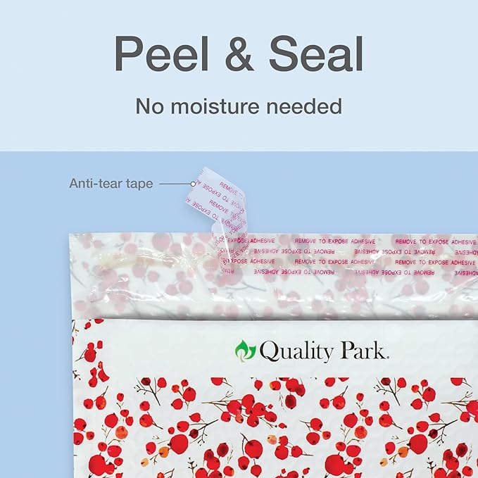 Quality Park Bubble Mailers, 8.25" x 11", Shipping Envelopes, Water Resistant Poly Padded Envelopes, Berry Print, 25 Pack (QUA85873)