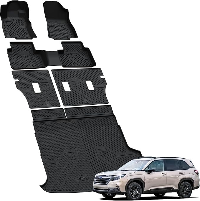 LASFIT Floor Mats & Backrest & Cargo Mats for Subaru Forester 2025 (Fit Hybrid, Not for Gas), All Weather TPE Custom Fit Easy Clean for Forester 2025 Car Accessories Trunk Liners