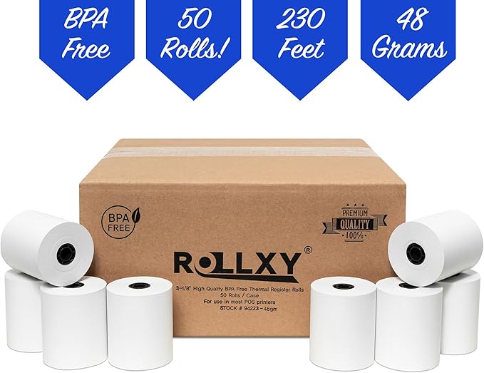 3-1/8 X 230 Thermal Paper Compatible with Star CT-S300 Tsp100 BPA Free 50 Rolls by Rollxy (48gm Thickness)
