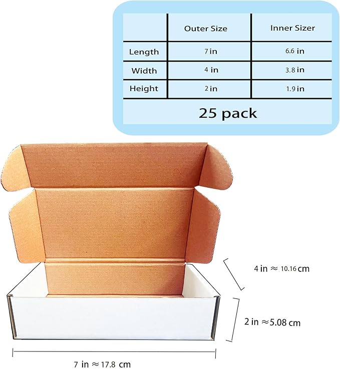7x4x2 inch Shipping Boxes, White Corrugated Cardboard Box Literature Mailing Shipping Packaging Recyclable Storage Boxes and Craft Gifts Giving Products Business White Box Set of 25 (7''x4''x2'')