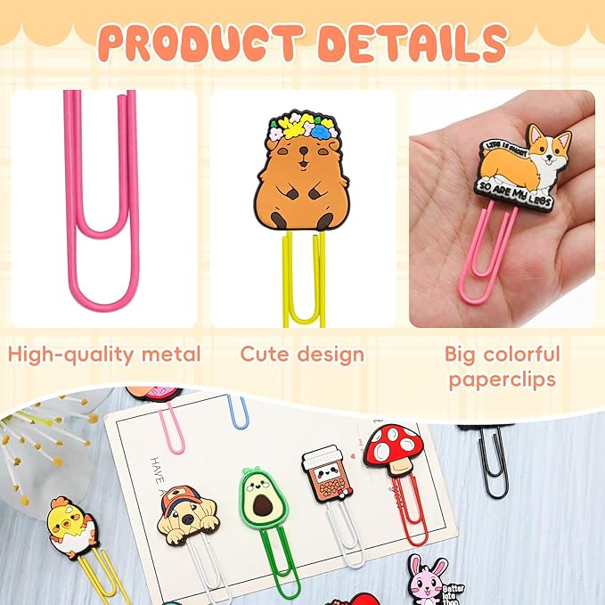 200 PCS Random Paper Clips Metal Paperclip Large Size Paper Clip Cute Bookmark Colorful Office Supplies Bookmark Clamp Desk Accessories Stationery for School Gifts for Christian