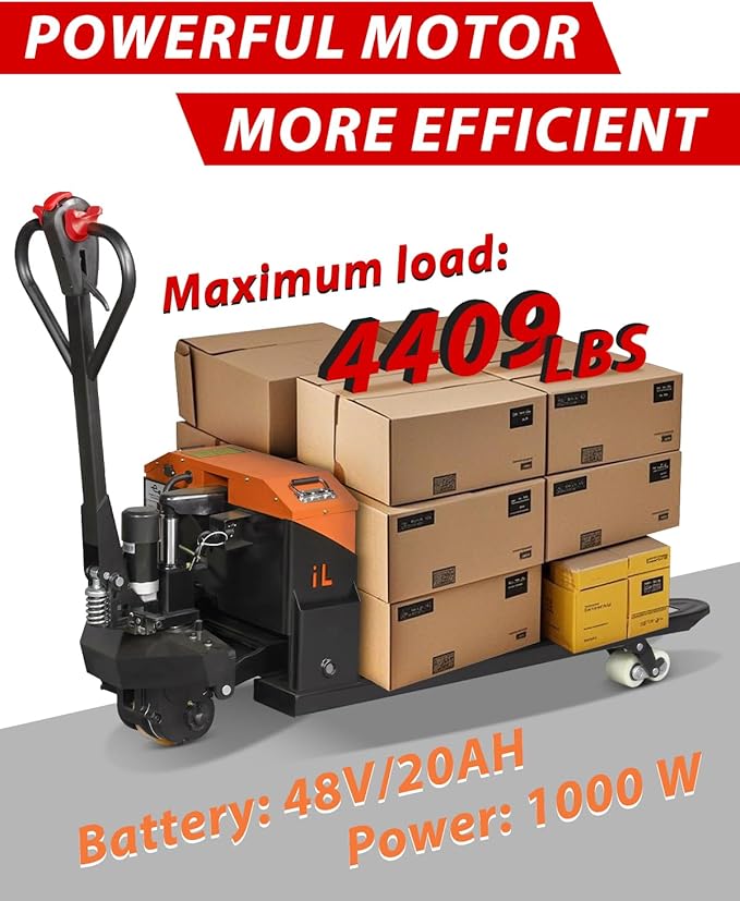 Electric Pallet Jack Truck 4400lbs Capacity - 48V 1000W 20Ah Powered Pallet Jack Truck Lithium Battery (Orange)