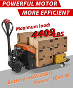 Electric Pallet Jack Truck 4400lbs Capacity - 48V 1000W 20Ah Powered Pallet Jack Truck Lithium Battery (Orange)