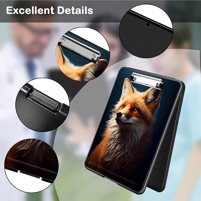 Clipboard with Storage,Office Supplies Nursing Clipboards Folder with Pen Holder Plastic Foldable Clip Board with Storage for Nurse Teacher,Cute Fox