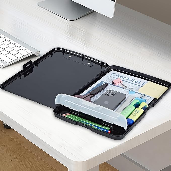 Clipboard with Storage Compartment, 8.5 x 11 Letter Size Side Opening Clip Board with Pen Holder, Hard Portable Clipboard Organizer for Nurse, Teacher, Contractor, Jobsite, Bookshelf Cat