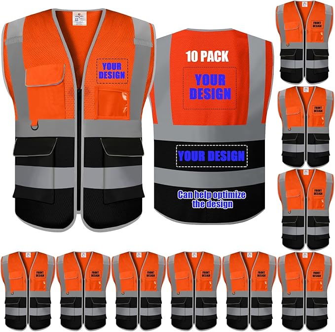 BeautyWill Custom Safety Vest Customized Logo Class 2 High Visibility Reflective Vest with Pockets Construction workwear