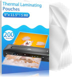 Clear Thermal Laminating Pouches – 9 x 11.5 Inch, 5 mil Thick (200 Pack) – Professional-Grade Lamination Sheets for Documents, Photos & Crafts – Fits 8.5 x 11 Letter Size Paper - [5mil 200 Packs]