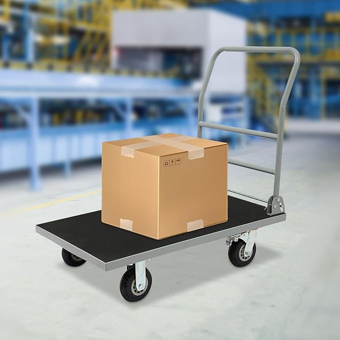 Heavy Duty Foldable Platform Truck Cart with 4 Wheels,36'' L x 24'' W Steel Rolling Flat Cart Push Cart Dolly Large Hand Truck Dolly 2200LBS Capacity Moving Hand Dolly for Groceries,Garage,Warehouse