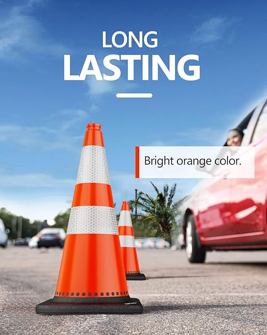 (24 Pack) BATTIFE Traffic Cones 28 Inch with Black Weighted Base, PVC Orange Cone for Traffic Control, Construction Events, Driveway Road Parking Lot