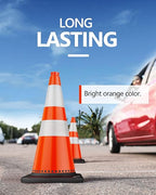 (24 Pack) BATTIFE Traffic Cones 28 Inch with Black Weighted Base, PVC Orange Cone for Traffic Control, Construction Events, Driveway Road Parking Lot