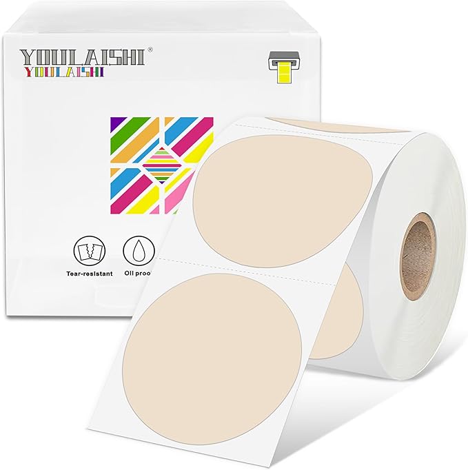2 inch Dot Stickers Labels Circle Garage Sale Sticker 750Pcs Round Thermal Printer Stickers Printable Writable Price Labels for Yard Sale, Light Brown