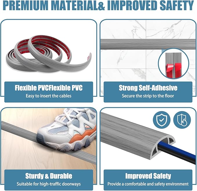 Floor Cord Covers for Wires 10FT Cable Hider Wire Cover Self Adhesive Cord Hider Floor for Offices, Homes, Workshops, Warehouses Cable Cavity 0.39" W x 0.27" H