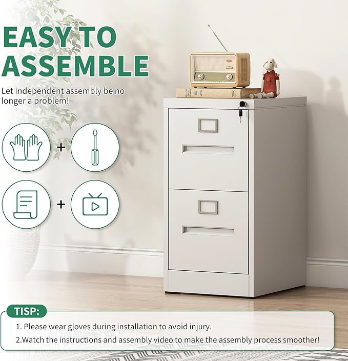 Metal File Cabinet with Drawer,Vertical File Cabinet with Lock for A4/Letter/Legal Size Files,Steel Filing Cabinets for Home Office,Assembly Required