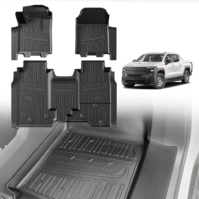 TripleAliners Floor Mats All Weather Liners Compatible with 2024 2025 2026 Chevrolet Silverado EV WT Version Accessories 1st & 2nd Row Full Set Floor Liners TPE Heavy Duty Custom Fit Car Mats