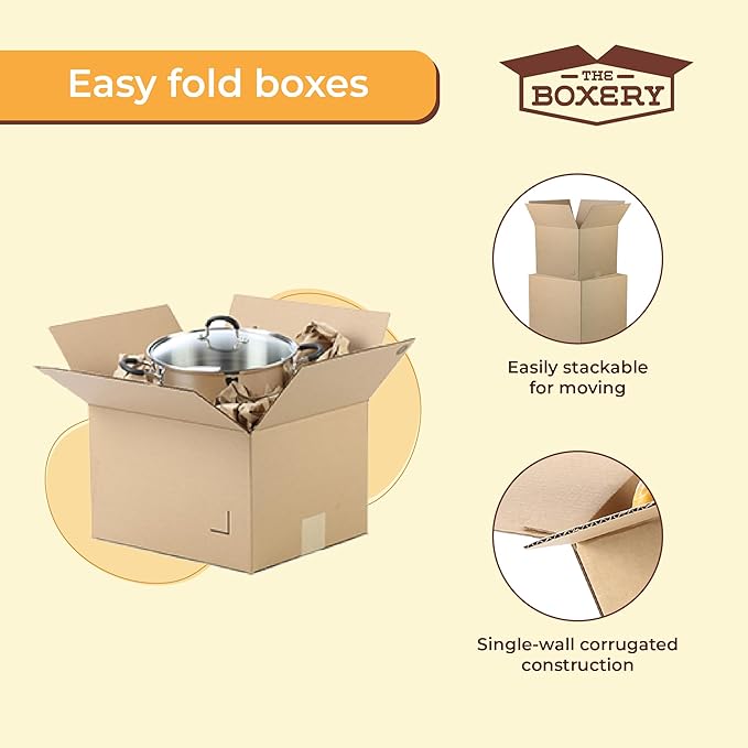 The Boxery Moving Boxes 25-Pack Medium | 18x14x12 inch Brown/Kraft Corrugated Cardboard Packing, Moving & Storage for Business/Home – Durable - Eco-Friendly, Recyclable - Made in the USA
