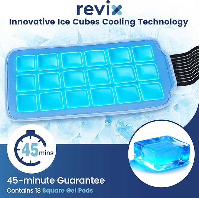 REVIX Ice Pack for Injuries Reusable, 45-Minute Long-Lasting Cold Pack for Knee, Shoulder, Back with Ice Grid Gel Design, Reusable Gel Ice Wrap, Universal Use for Elbow, Calf, Hip, Tight, 14 × 7"